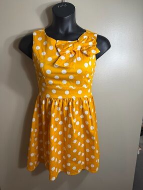 Vintage IXIA Yellow Polka Dot Bow Dress Derby Garden Party Retro M